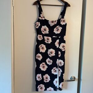 Babaton Black Midi Dress with Blush Floral Print